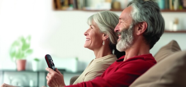 Older women using the dish voice remote